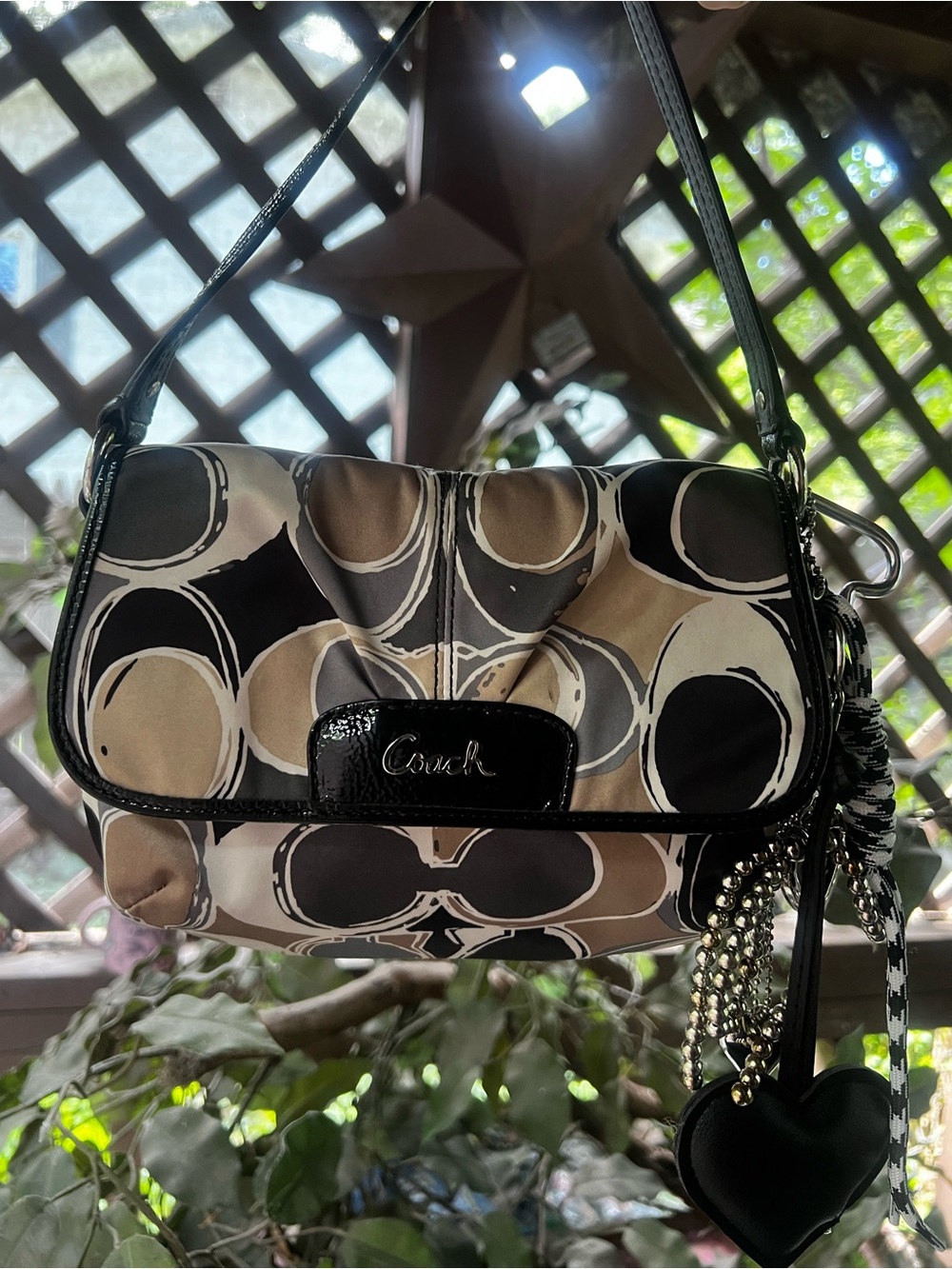 Coach Signature C Ashley Shoulder Bag in Black, Tan & Cream